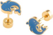 Pip Pop Girls' Dolphin Flatback Stud Hypoallergenic Earrings