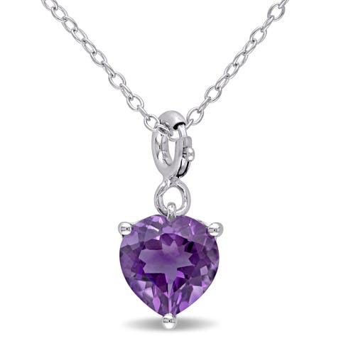 Amethyst Enhancer Heart Charm Pendant Sterling Silver