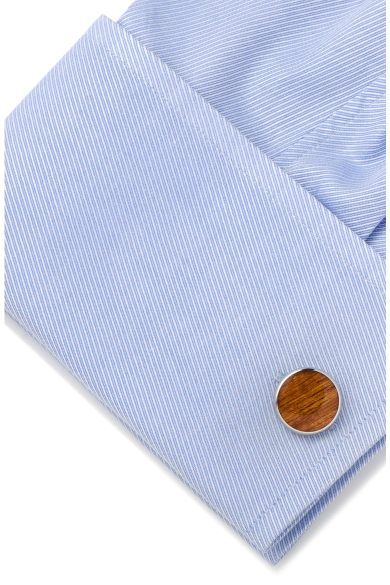 Wood Inlay Cuff Links, Alternate, color, BROWN