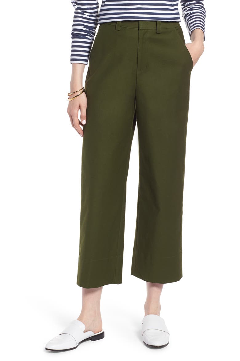 High Waist Crop Wide Leg Pants, Main, color, GREEN ZEN