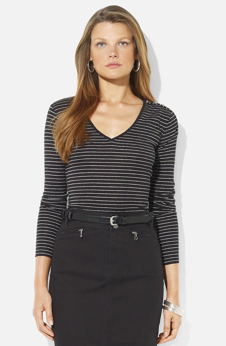 Lauren Ralph Lauren Stripe V-Neck Top, Main, color, 