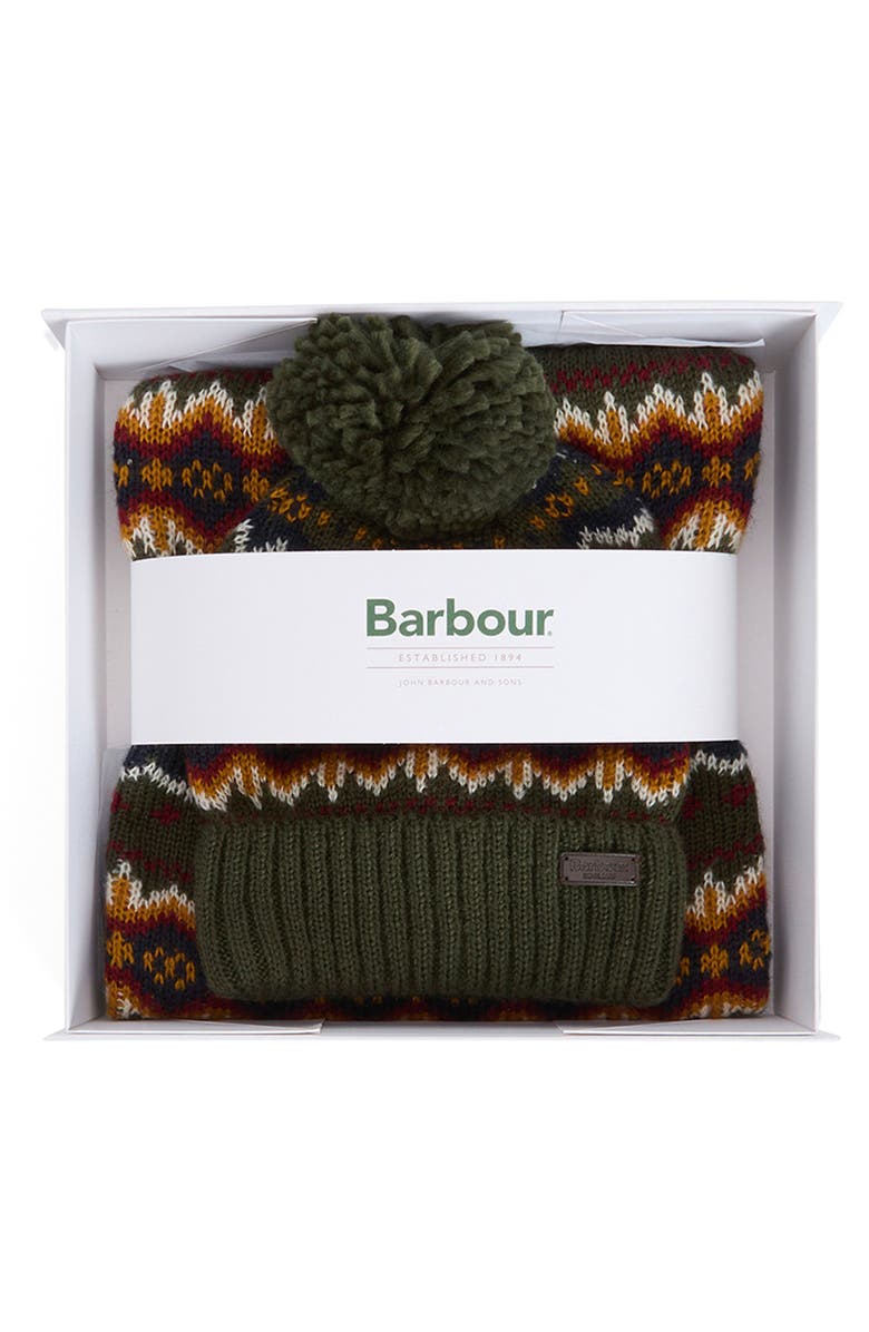 Barbour Fair Isle Dog Sweater & Matching Owners Hat Set, Alternate, color, Olive