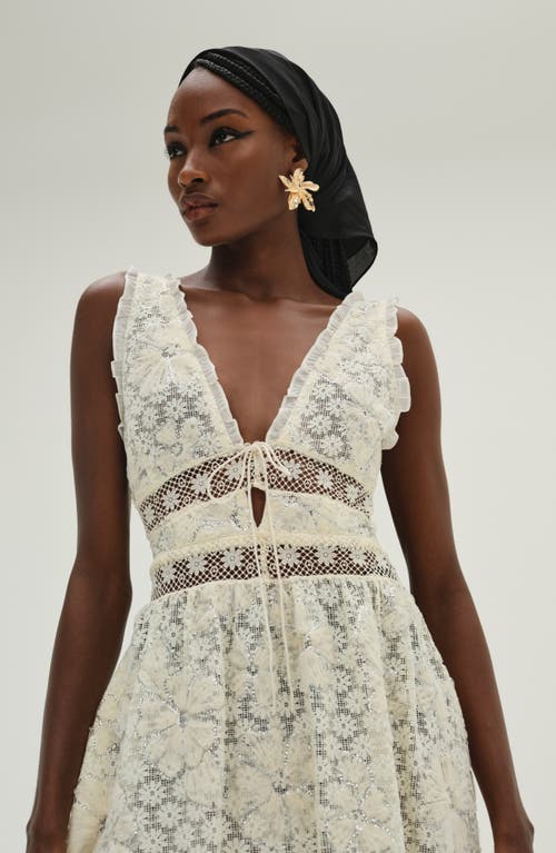 For Love & Lemons Snowflake Daisy Mesh Maxi Dress In Cream