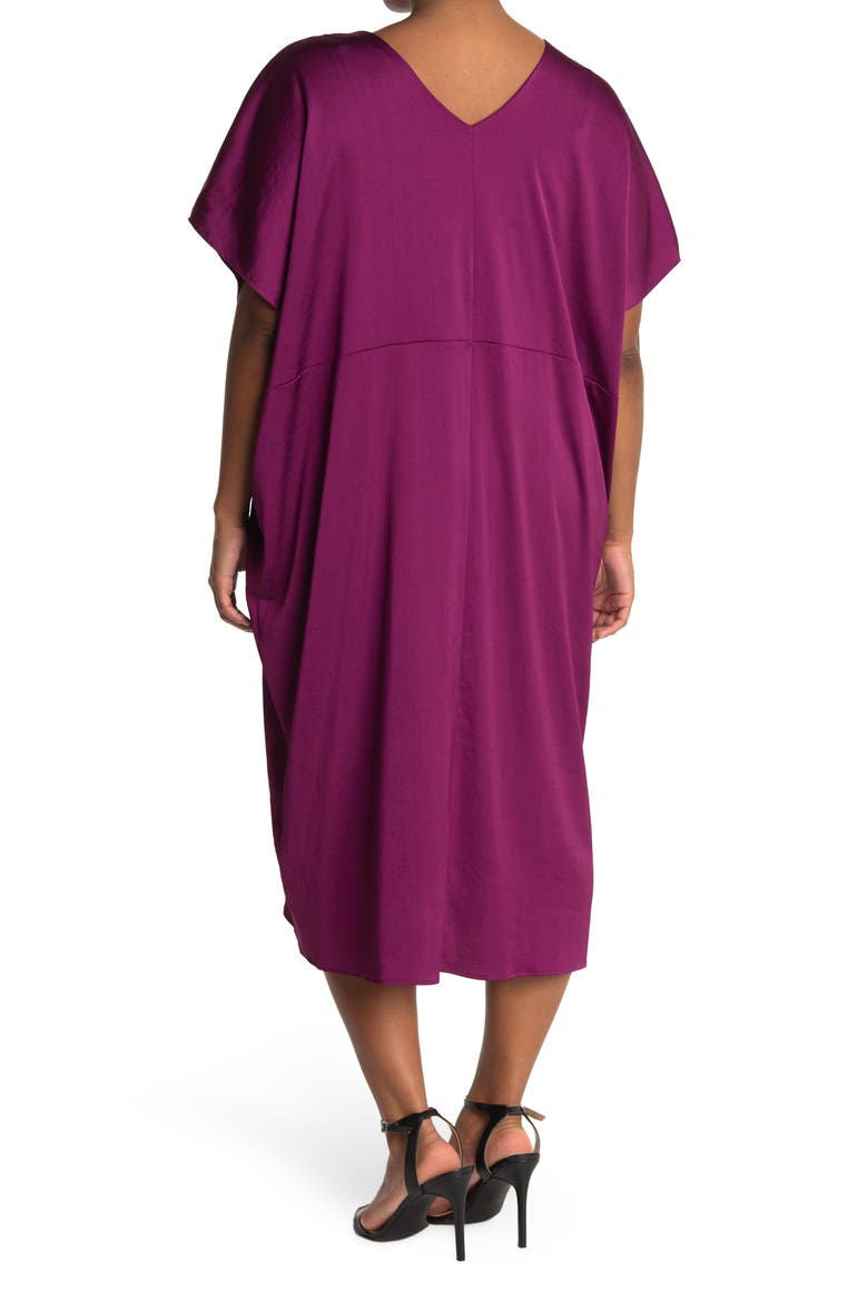 V-Neck Pleated Cocoon Caftan Maxi Dress, Alternate, color, RASPBERRY