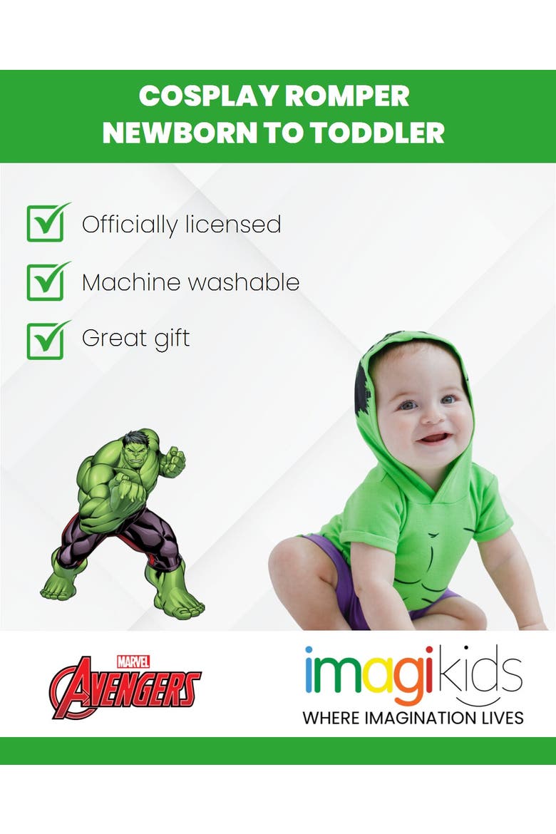 Cosplay Hooded Romper, Alternate, color, Hulk Green Purple
