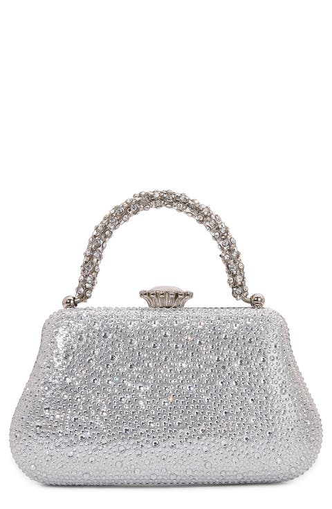 Jewel Handle Rhinestone Clutch