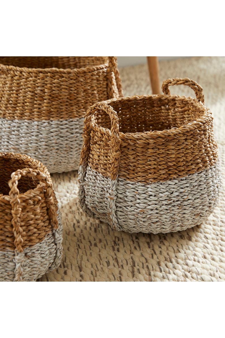 Seagrass Round Baskets With Handles, Set Of 3, Alternate, color, Brown