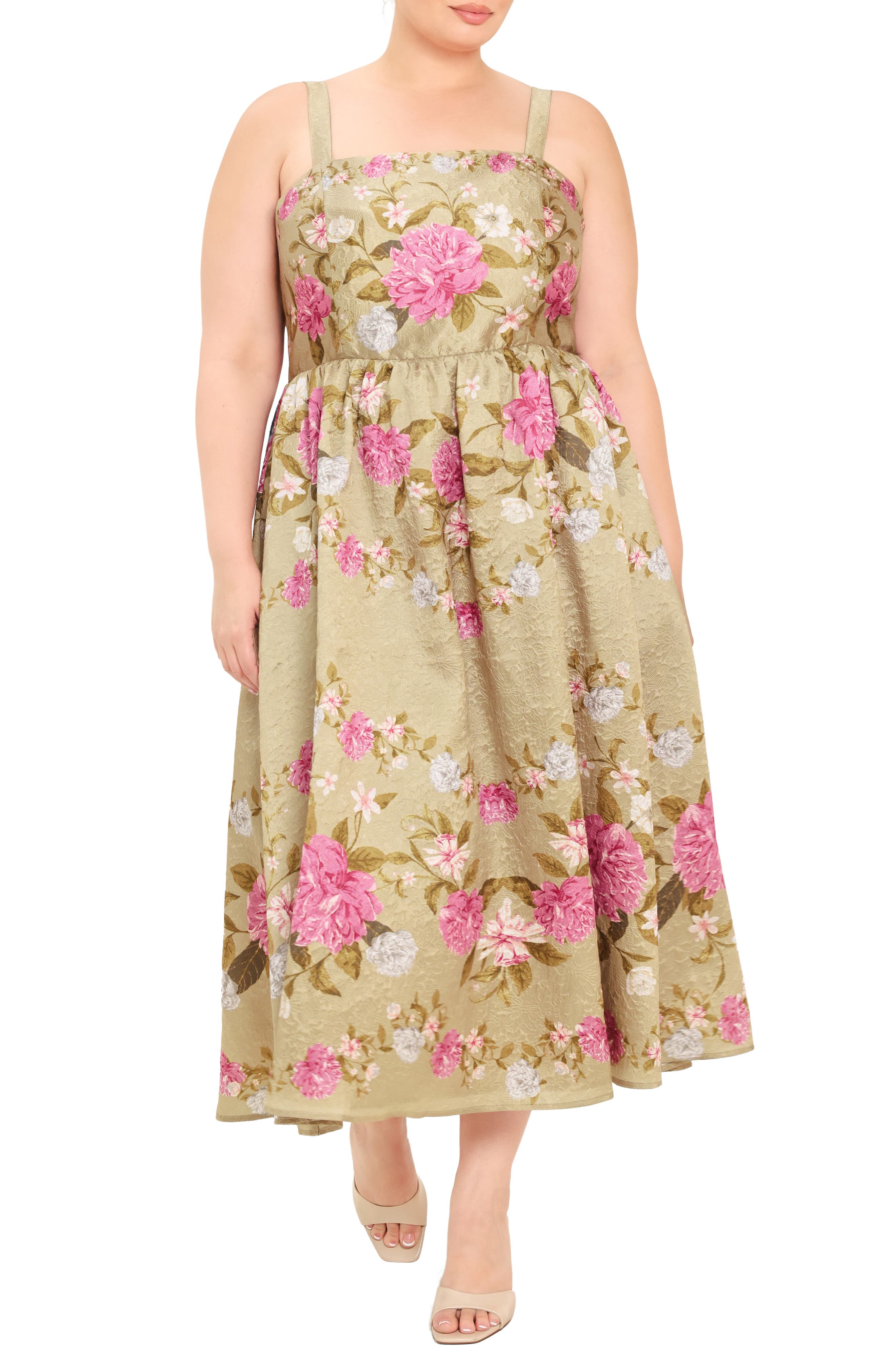 Floral Square Neck Midi Dress