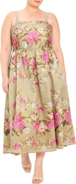 FLYING TOMATO Floral Square Neck Midi Dress