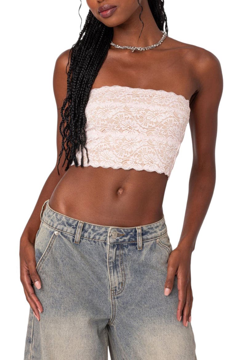 Nadine Lace Crop Tube Top, Main, color, LIGHT-PINK