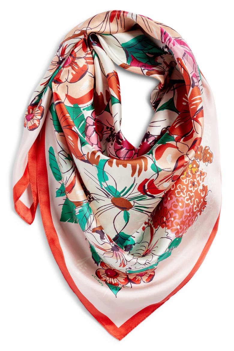 Floral Bouquet Silk Square Scarf, Alternate, color, BEACH PINK