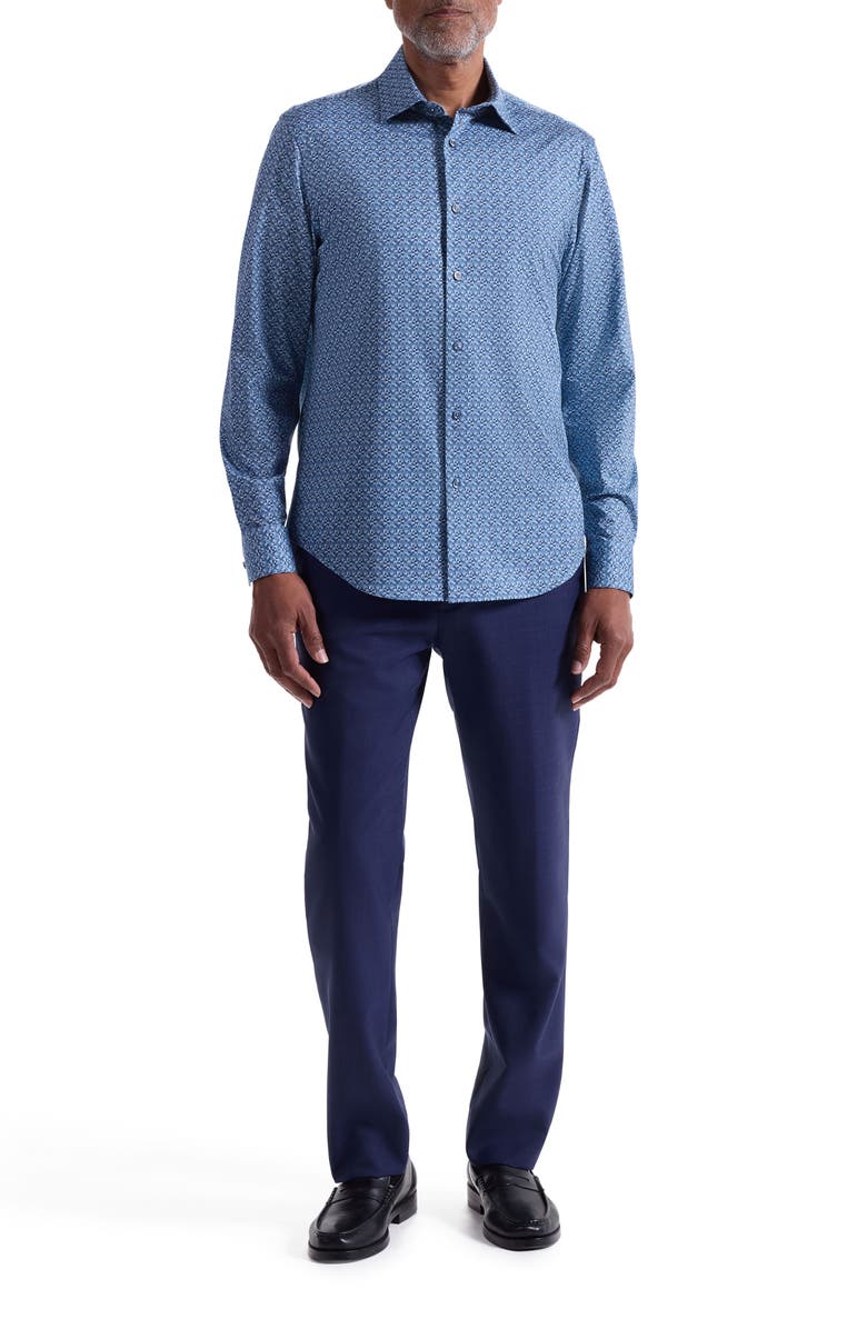 Bugatchi James OoohCotton<sup>®</sup> Optical Illusion Print Button-Up Shirt, Alternate, color, Teal