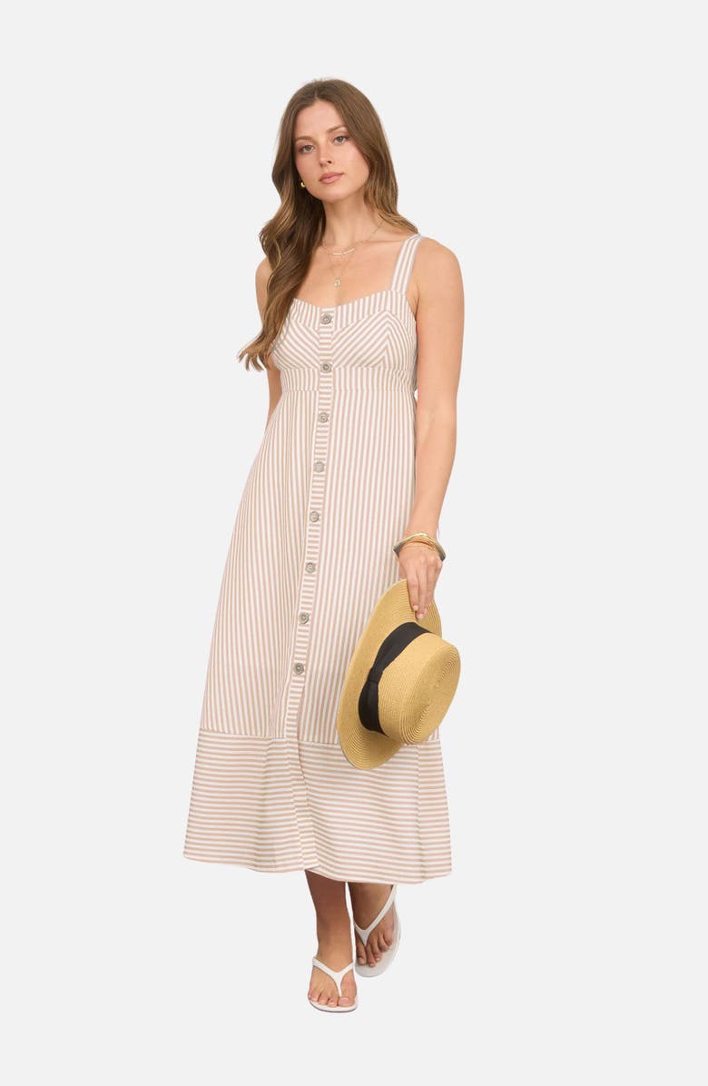 Blu Pepper Stripe Button Trim Midi Dress, Alternate, color, Khaki