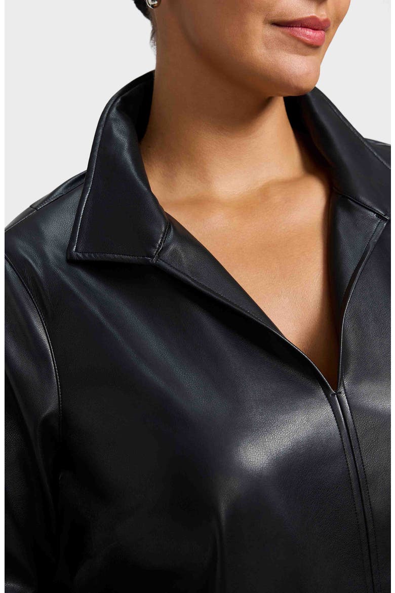 Agnes Faux Leather Long Sleeve Popover Top, Alternate, color, BLACK