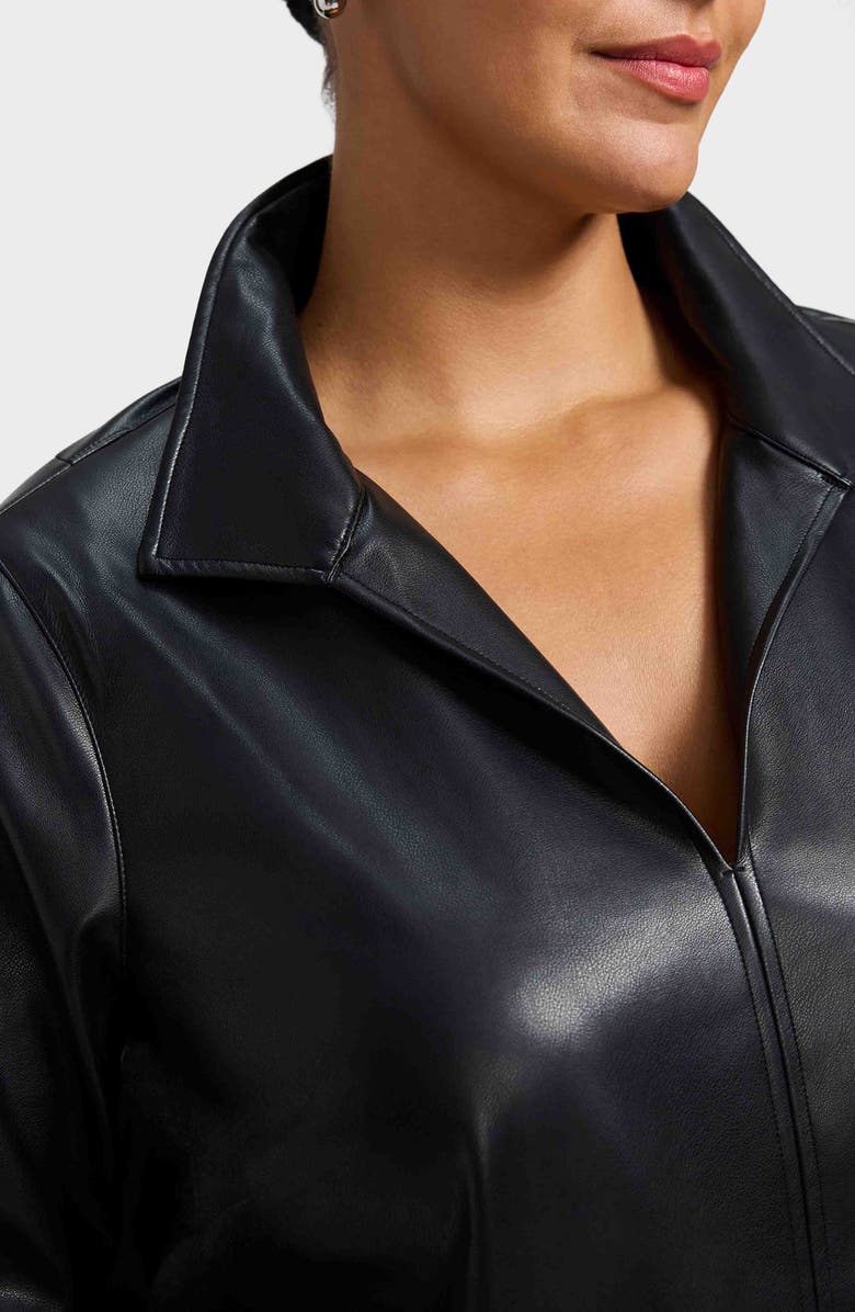 Foxcroft Agnes Faux Leather Long Sleeve Popover Top, Alternate, color, Black