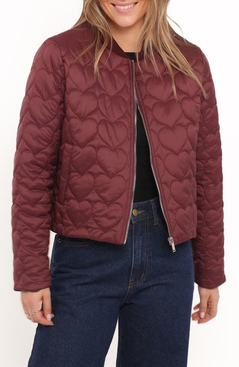 Genevieve Heart Quilted Bomber Jacket