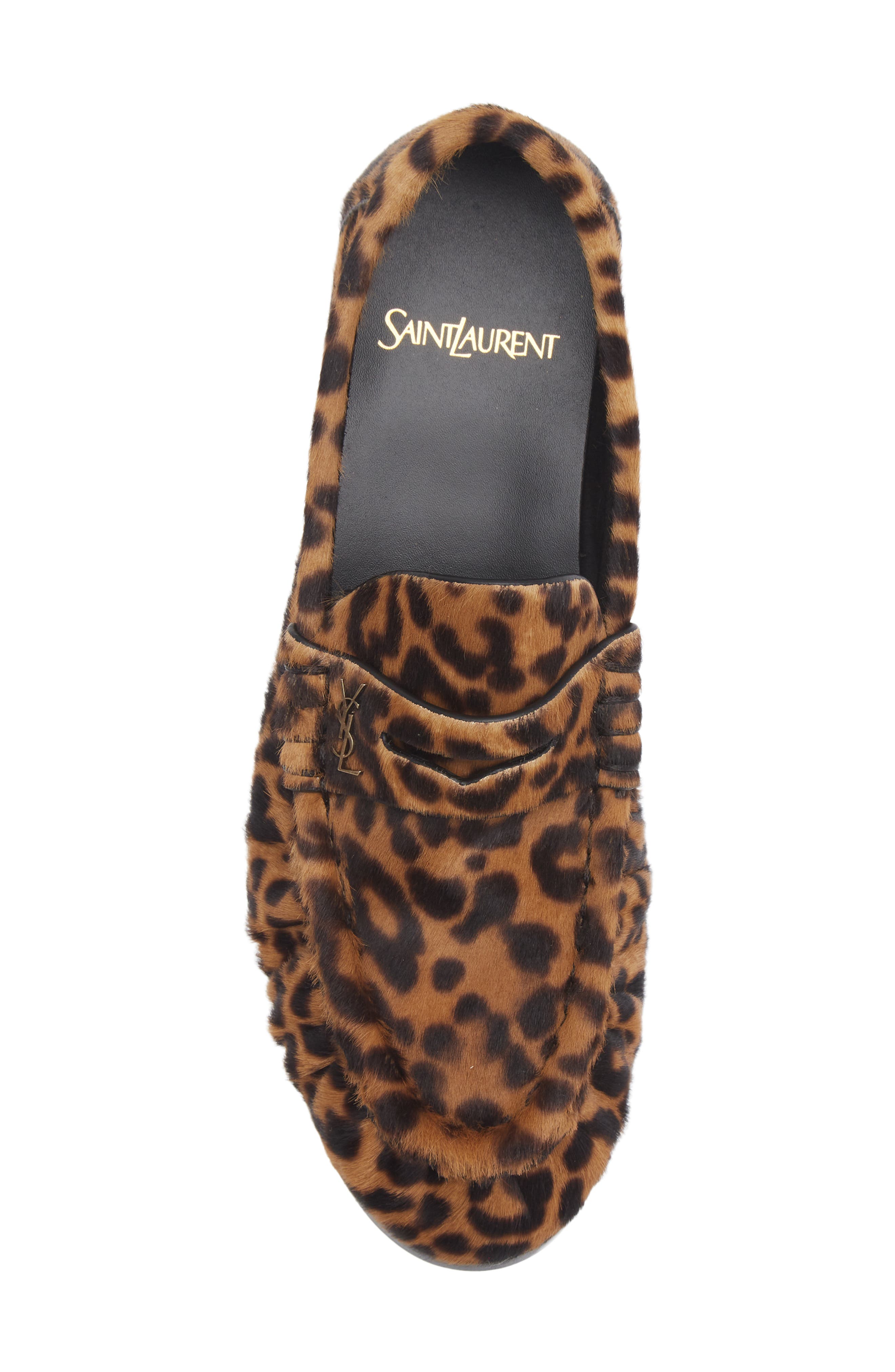 Saint Laurent Genuine Calf Hair Penny Loafer, Alternate, color, Manto Naturale/ Leopard