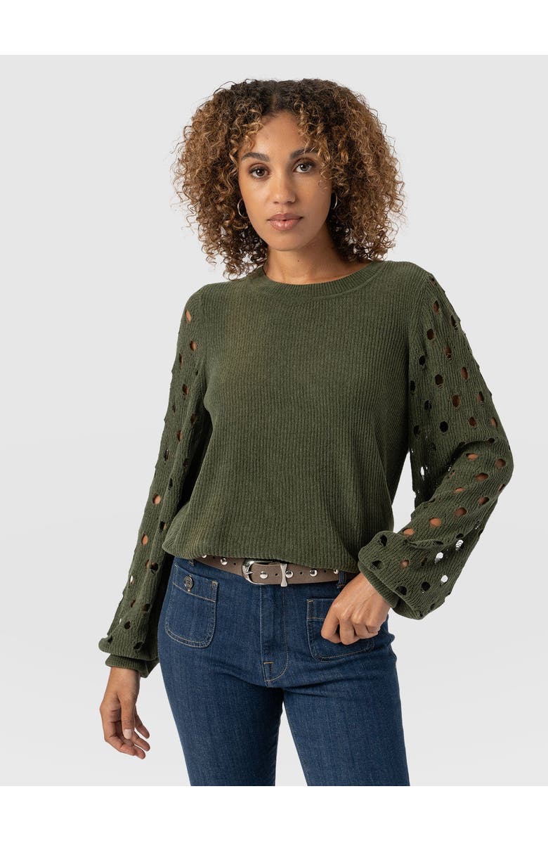 Saint + Sofia Suki Lace Hole Knit, Main, color, Green