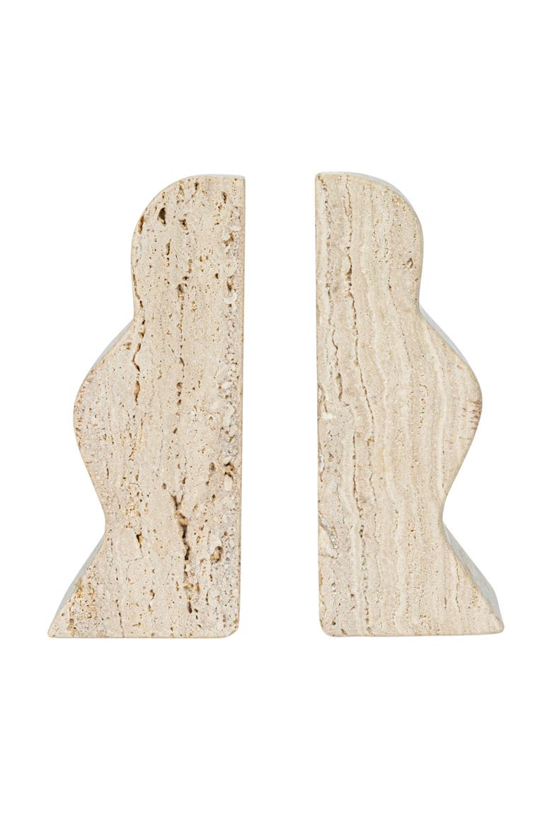Decorative Travertine Wave Bookends, Natural, Alternate, color, Natural