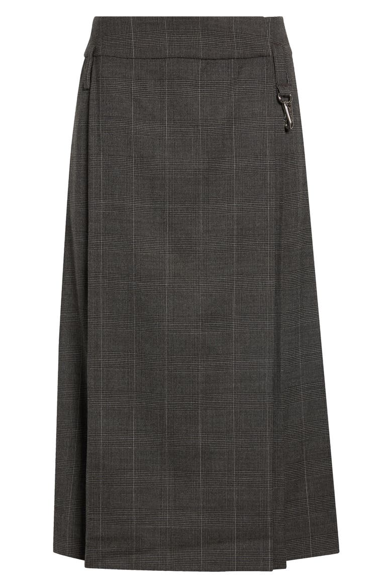 Tailored Clip Kilt Glen Plaid Stretch Wool Midi Skirt, Alternate, color, PEAT
