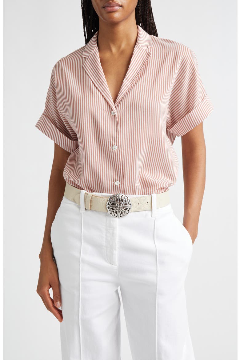 Stripe Cotton & Silk Camp Shirt, Main, color, RASPBERRY
