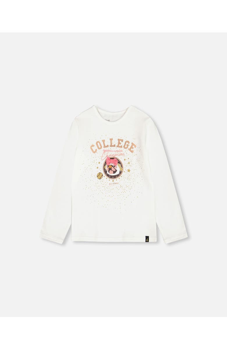 Deux par Deux Girl's Organic Cotton T-Shirt With Print Off White, Main, color,