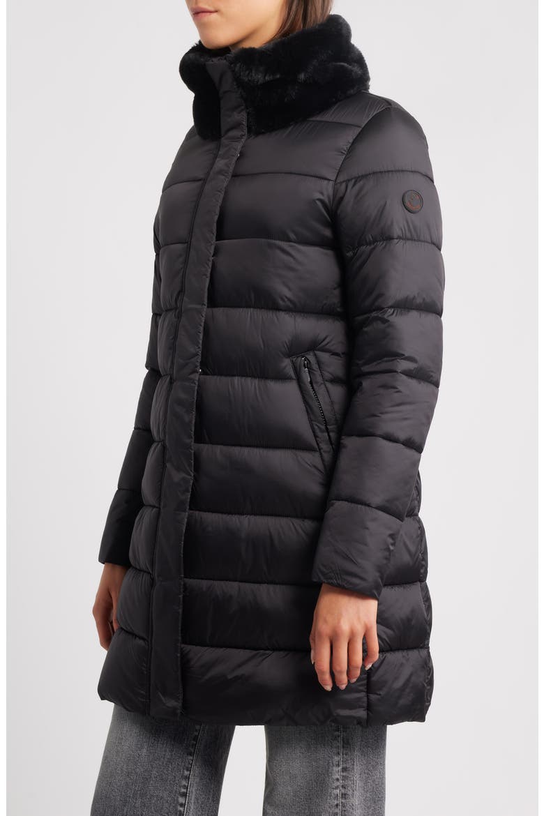 Dalea Faux Fur Collar Longline Puffer Jacket, Alternate, color, BLACK