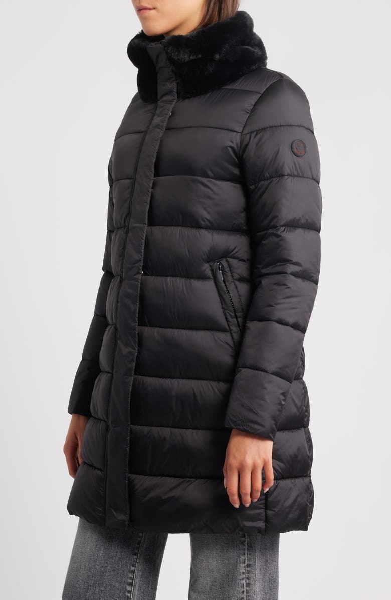 Save The Duck Dalea Faux Fur Collar Longline Puffer Jacket, Alternate, color, Black