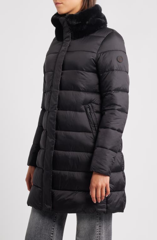 Save The Duck Dalea Faux Fur Collar Longline Puffer Jacket In Black
