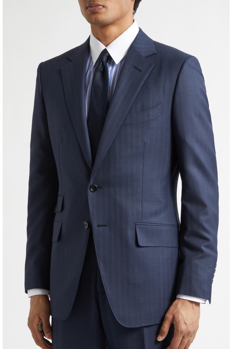 Wool Sharkskin Herringbone Suit, Alternate, color, NAVY