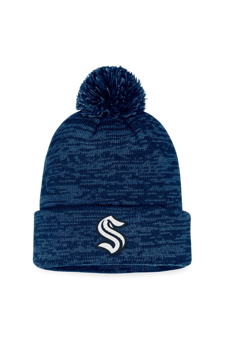 Men's Fanatics Branded Deep Sea Blue Seattle Kraken Fundamental Cuffed Knit Hat with Pom, Main, color, Navy