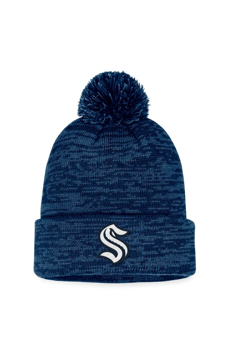FANATICS Men's Fanatics Branded Deep Sea Blue Seattle Kraken Fundamental Cuffed Knit Hat with Pom, Main, color, Navy