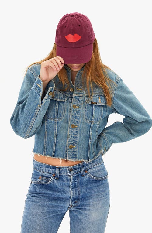 Clare V . Lips Graphic Baseball Cap In Burgundy
