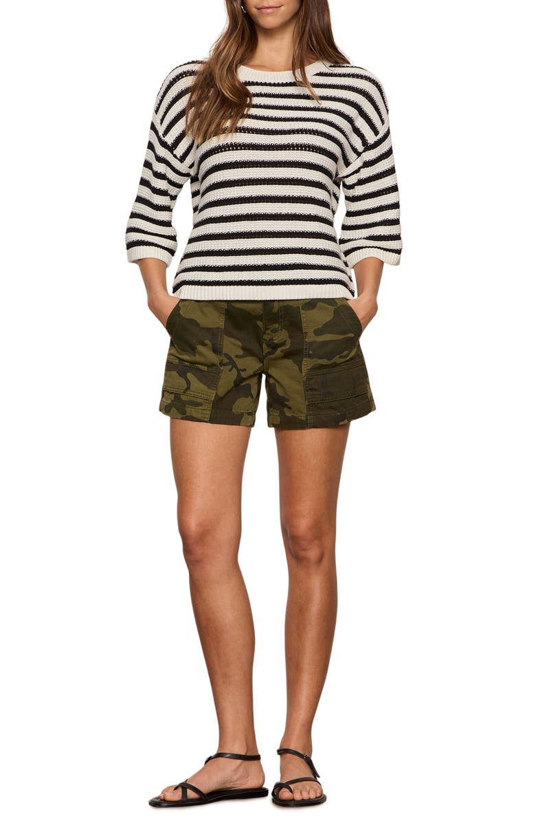 Sanctuary Elle Stripe Crochet Knit Sweater, Alternate, color, Black/ Chalk White