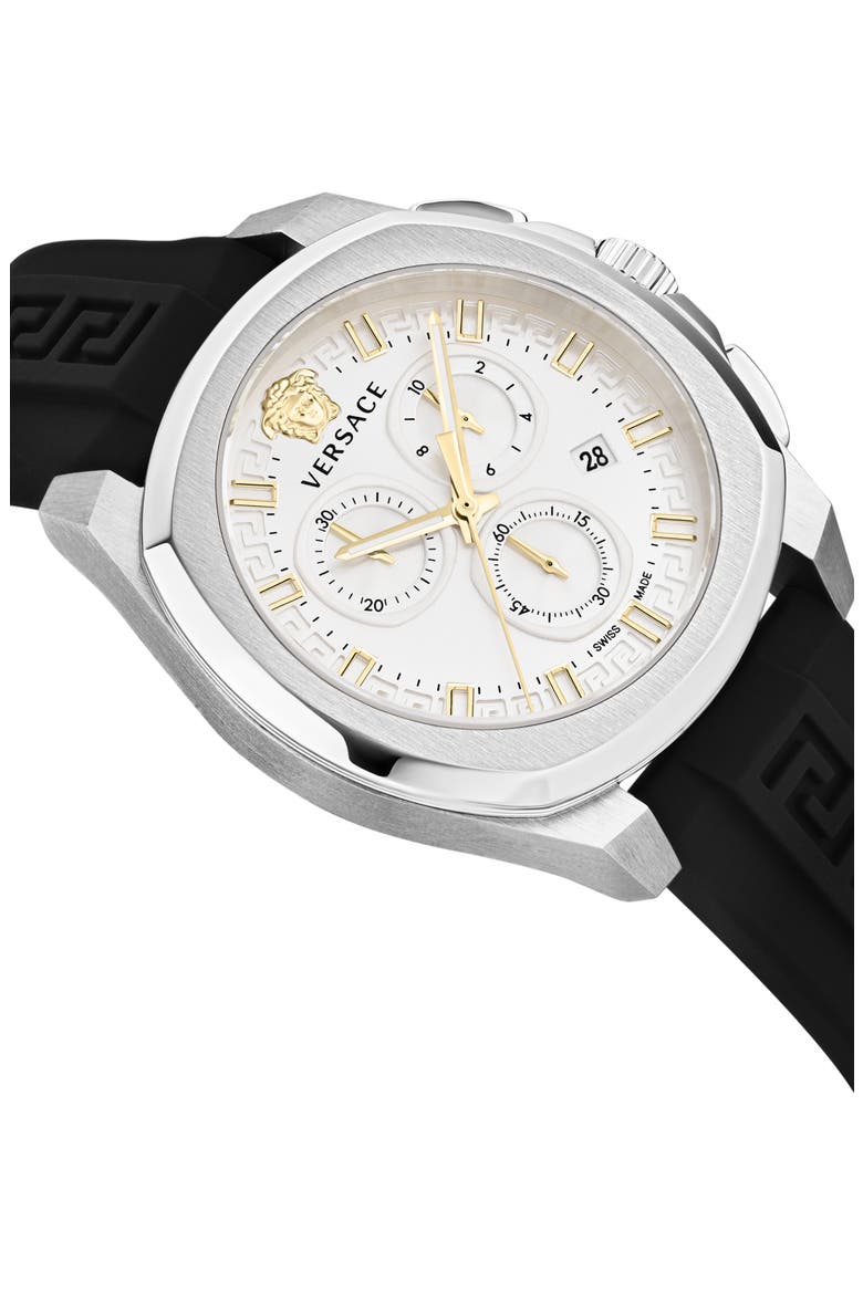 Geo Silicone Strap Chronograph Watch, 43mm, Alternate, color, STAINLESS STEEL
