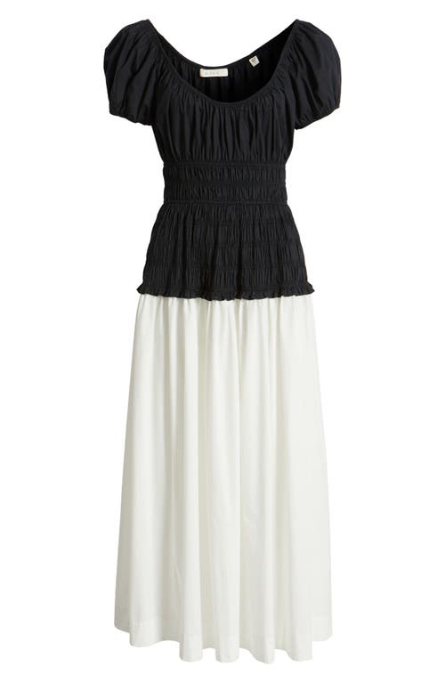 Shop Doen Dôen Enya Pleated Organic Cotton Maxi Dress In Black With Salt