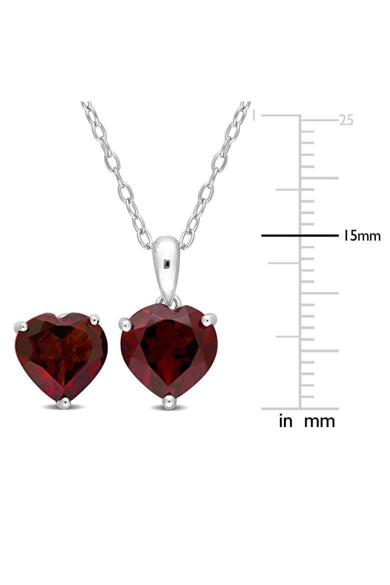 Sterling Silver Garnet Heart Stud Earrings & Necklace Set, Alternate, color, RED