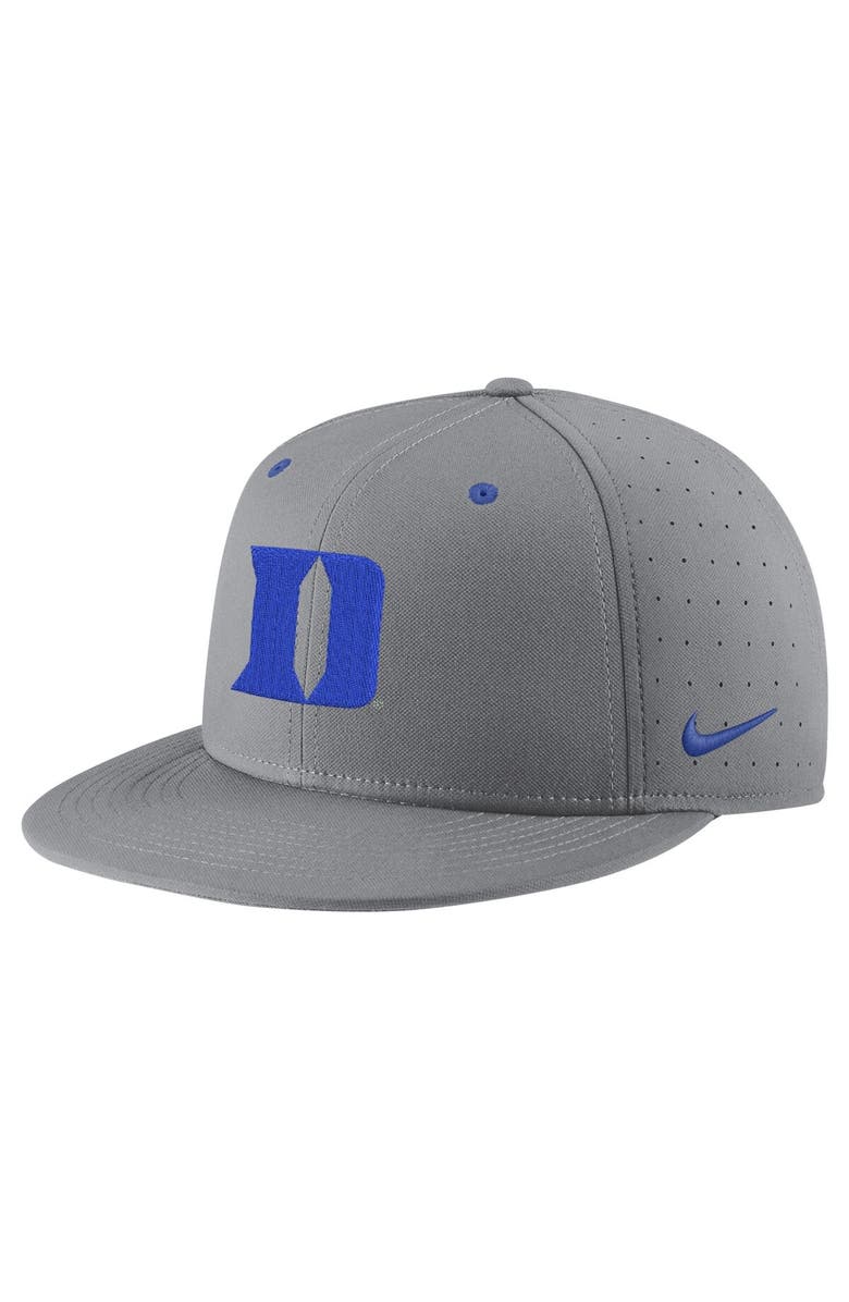 Nike Men's Nike Gray Duke Blue Devils USA Side Patch True AeroBill Performance Fitted Hat, Main, color, 