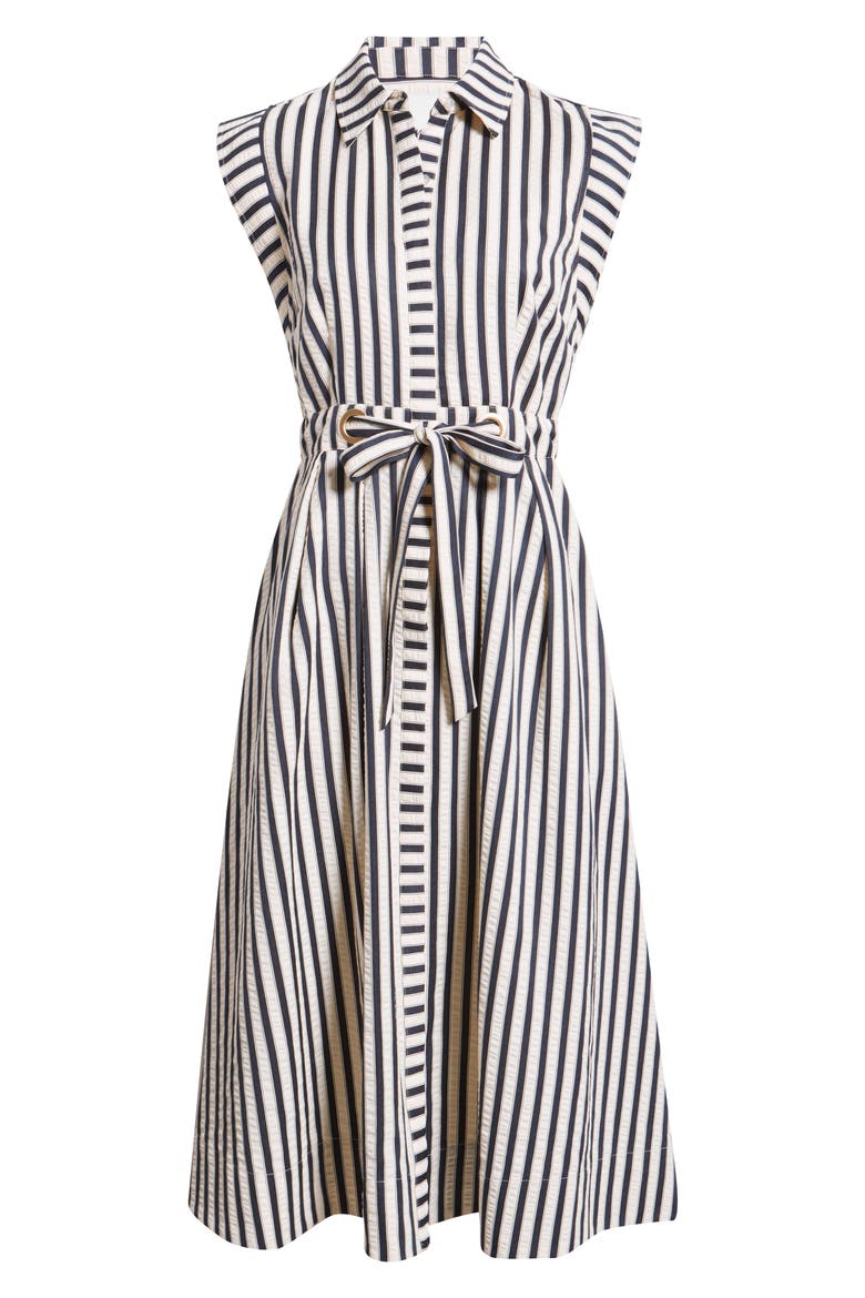 Stripe Belted Seersucker Midi Shirtdress, Alternate, color, NAVY/ WHITE