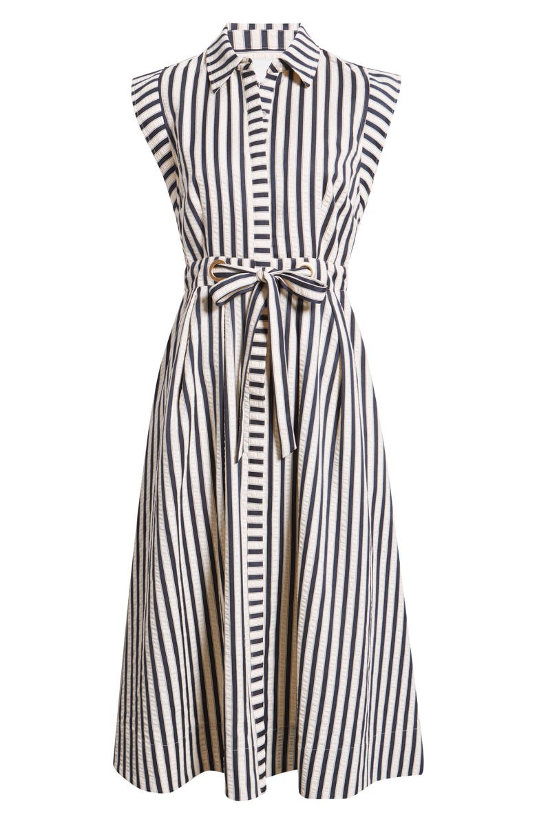 Sam Edelman Stripe Belted Seersucker Midi Shirtdress, Alternate, color, Navy/ White