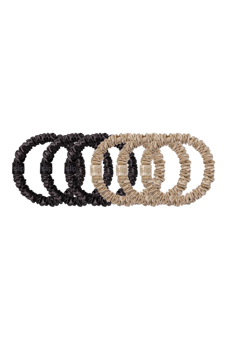 Pure Silk 6-Pack Skinny Scrunchies $51 Value, Alternate, color, BLACK