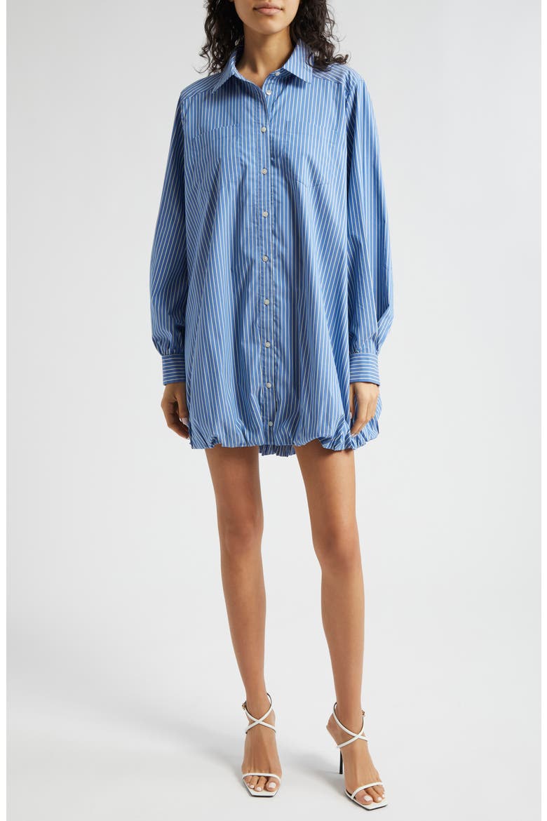 Sutton Stripe Balloon Hem Long Sleeve Shirtdress, Main, color, OXFORD BLUE/ CHAMOMILE
