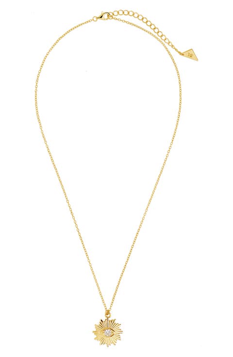 14K Gold Plated CZ Evil Eye Burst Necklace