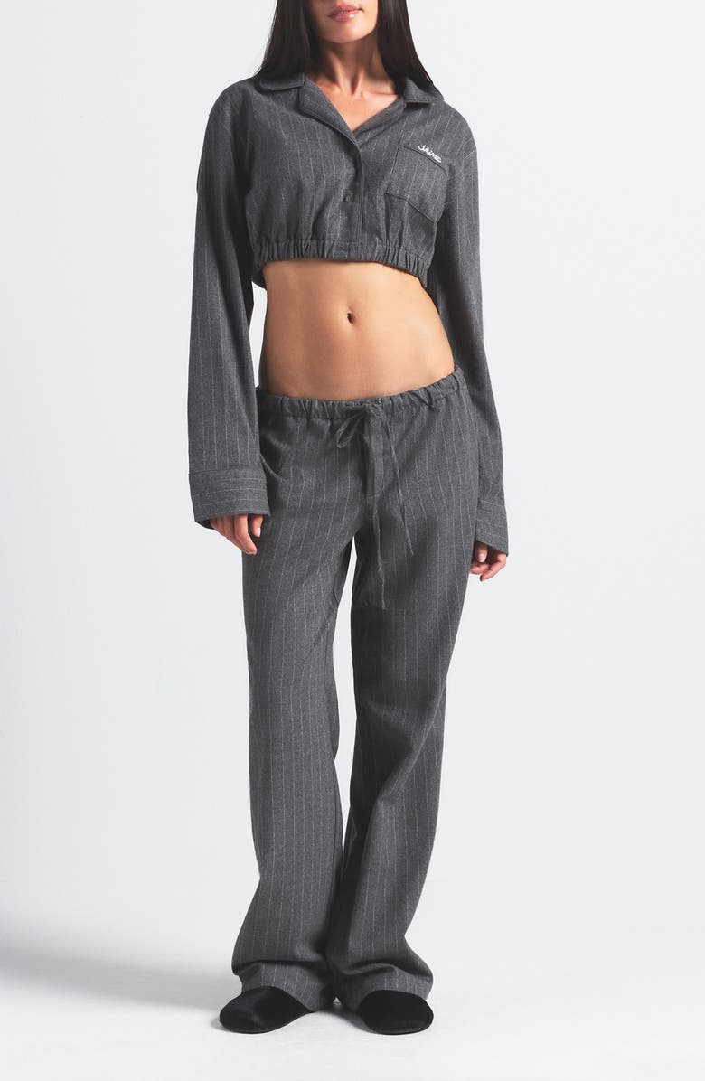 SKIMS Elevated Flannel Crop Pajamas, Main, color, Heather Grey Stripe