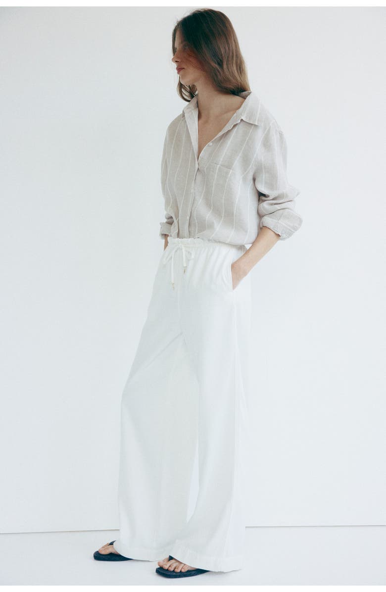 H&M Tie-belt Paper Bag Trousers, Alternate, color, Cream