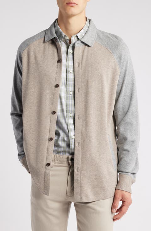 Paolo Varsity Heathered Cotton Knit Button-Up Shirt