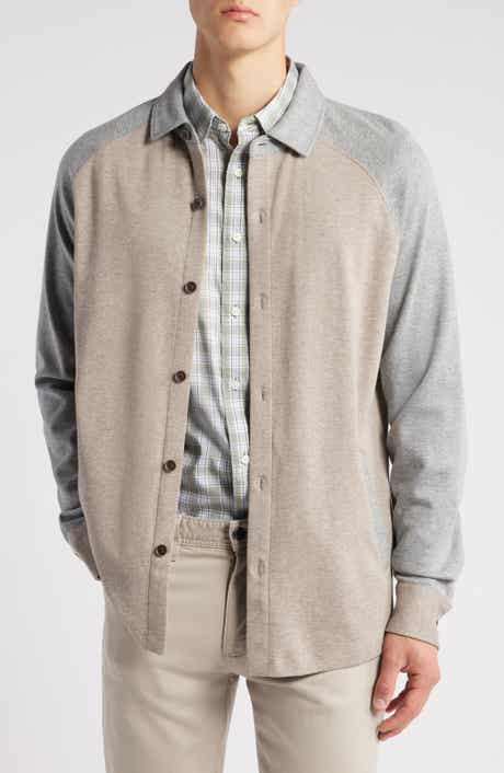 Robert Barakett Paolo Varsity Heathered Cotton Knit Button-Up Shirt