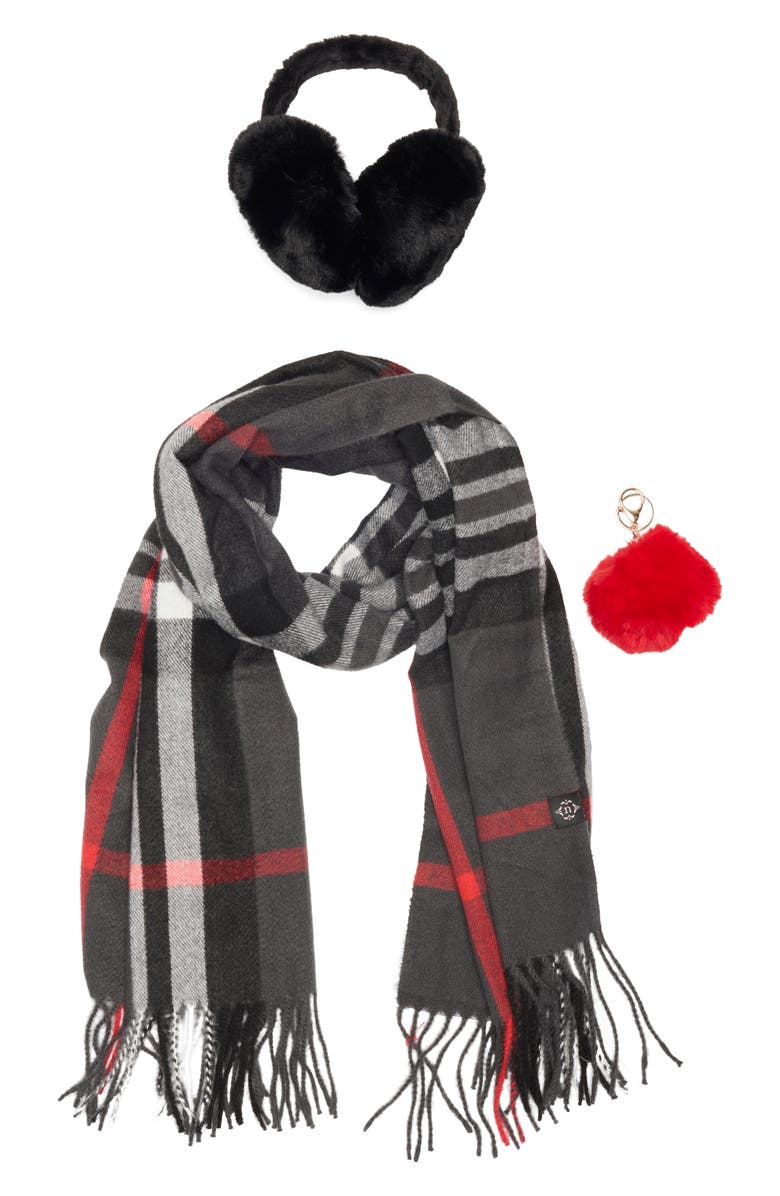 Nanette Lepore Scarf, Earmuff & Keychain Accessory Set, Main, color, Black