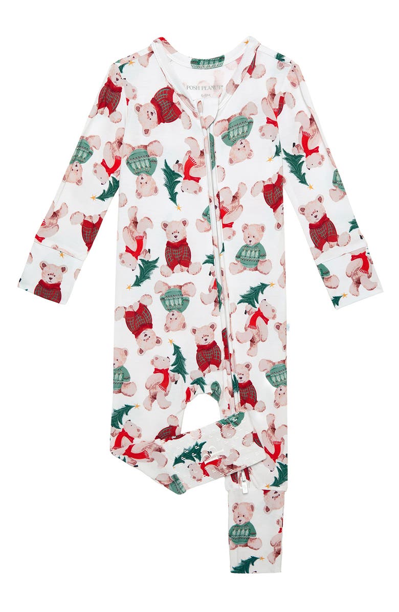 Posh Peanut Lachlan Fitted Convertible One-Piece Pajamas, Main, color, White