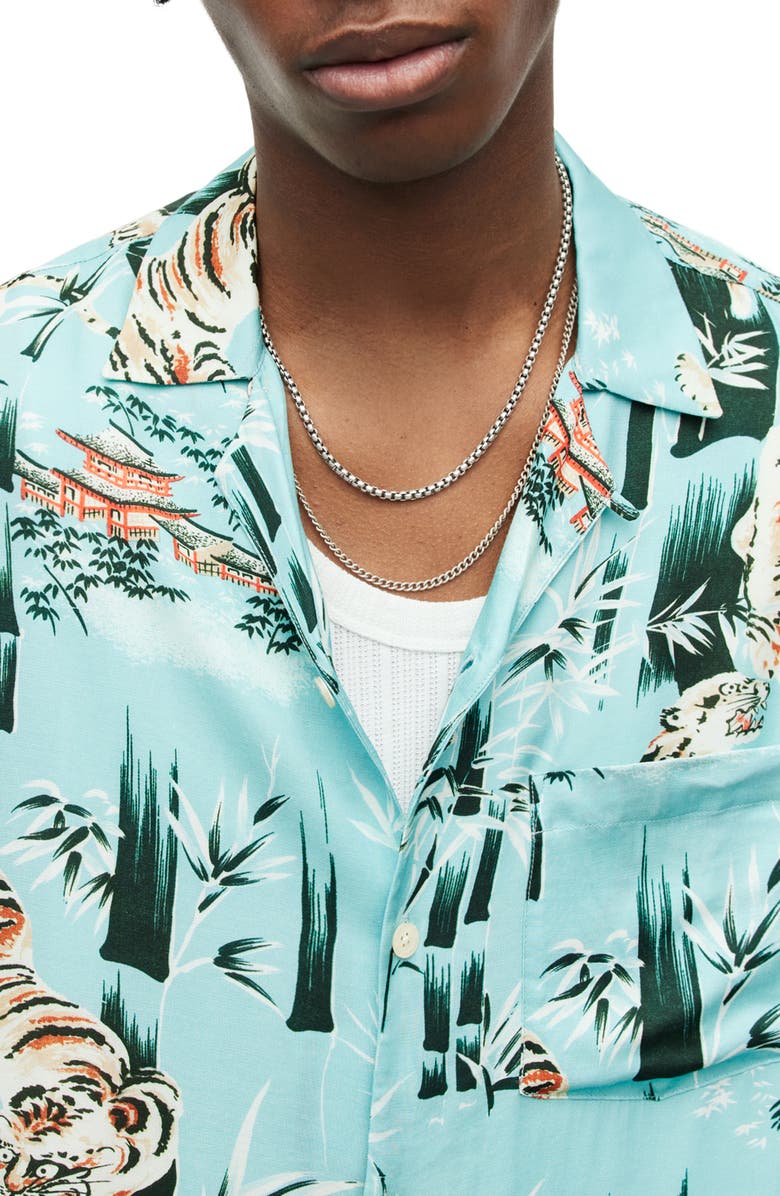 AllSaints Tagise Relaxed Fit Tiger Print Short Sleeve Button-Up Shirt, Alternate, color, 
